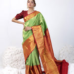 Pea Green Kanjivaram Silk Saree With Floral Jaal Weaving