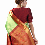 Pea Green Kanjivaram Silk Saree With Floral Jaal Weaving