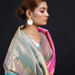 Neon Pink Kanjivaram Silk Saree With Floral Buttas Weaving