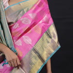 Neon Pink Kanjivaram Silk Saree With Floral Buttas Weaving