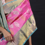 Neon Pink Kanjivaram Silk Saree With Floral Buttas Weaving