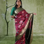 Burgundy Red Printed Kanjivaram Silk Saree