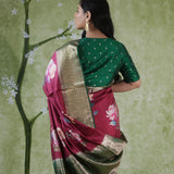 Burgundy Red Printed Kanjivaram Silk Saree