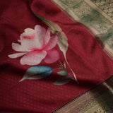 Burgundy Red Printed Kanjivaram Silk Saree