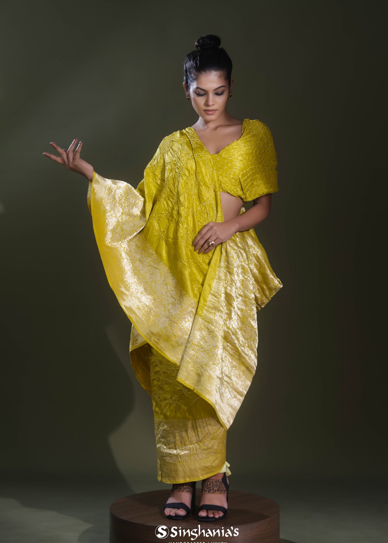 Spectrum Yellow Bandhani Kanjivaram Saree