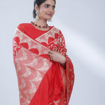 Chilli Red Banarasi Silk Saree With Floral Jaal Weaving