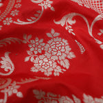 Chilli Red Banarasi Silk Saree With Floral Jaal Weaving