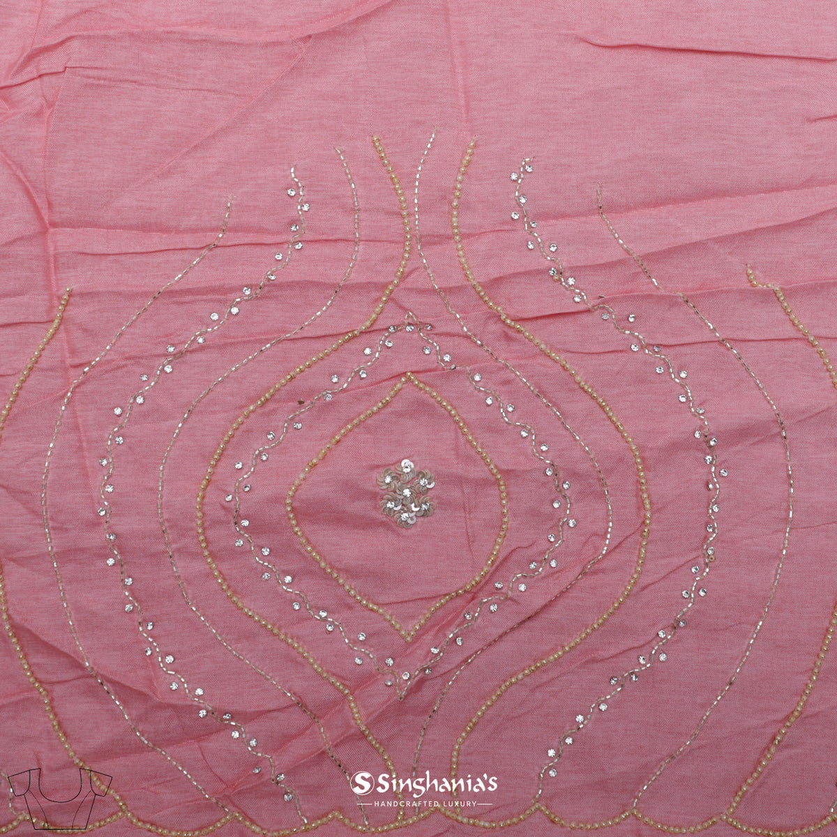 Pink-Peach Printed Georgette Saree With Hand Embroidery