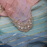 Pink-Peach Printed Georgette Saree With Hand Embroidery