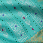 Bright Turquoise Blue Kanjivaram Silk With Floral-Stripes Weaving