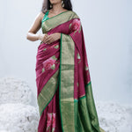 Cardinal Purple Printed Kanjivaram Silk Saree With Floral Design