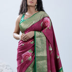 Cardinal Purple Printed Kanjivaram Silk Saree With Floral Design