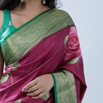 Cardinal Purple Printed Kanjivaram Silk Saree With Floral Design