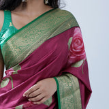 Cardinal Purple Printed Kanjivaram Silk Saree With Floral Design