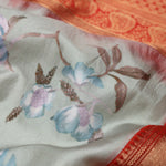 Ash Gray Printed Silk Saree With Kanjivaram Border