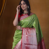 Kelly Green Kanjivaram Silk Saree With Floral Jaal Design