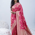 French Pink Banarasi Silk Saree With Floral Jaal Design