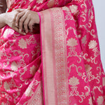 French Pink Banarasi Silk Saree With Floral Jaal Design