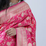 French Pink Banarasi Silk Saree With Floral Jaal Design