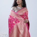 French Pink Banarasi Silk Saree With Floral Jaal Design