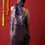 English Violet Printed Organza Designer Saree With Floral Design