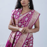 Traffic Purple Banarasi Silk Saree With Floral Ogival Weaving