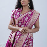 Traffic Purple Banarasi Silk Saree With Floral Ogival Weaving