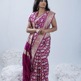 Traffic Purple Banarasi Silk Saree With Floral Ogival Weaving