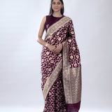 Deep Brown Katan Banarasi Silk Saree With Floral Jaal Weaving