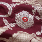 Deep Brown Katan Banarasi Silk Saree With Floral Jaal Weaving