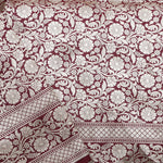 Deep Brown Katan Banarasi Silk Saree With Floral Jaal Weaving