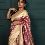 Rouge Pink Tissue Organza Banarasi Saree With Floral Jaal Design