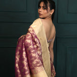 Rouge Pink Tissue Organza Banarasi Saree With Floral Jaal Design