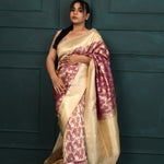Rouge Pink Tissue Organza Banarasi Saree With Floral Jaal Design