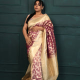 Rouge Pink Tissue Organza Banarasi Saree With Floral Jaal Design