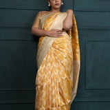 Traditional Gold Banarasi Silk Saree With Floral Jaal Pattern