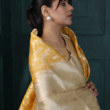 Traditional Gold Banarasi Silk Saree With Floral Jaal Pattern