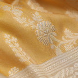 Traditional Gold Banarasi Silk Saree With Floral Jaal Pattern