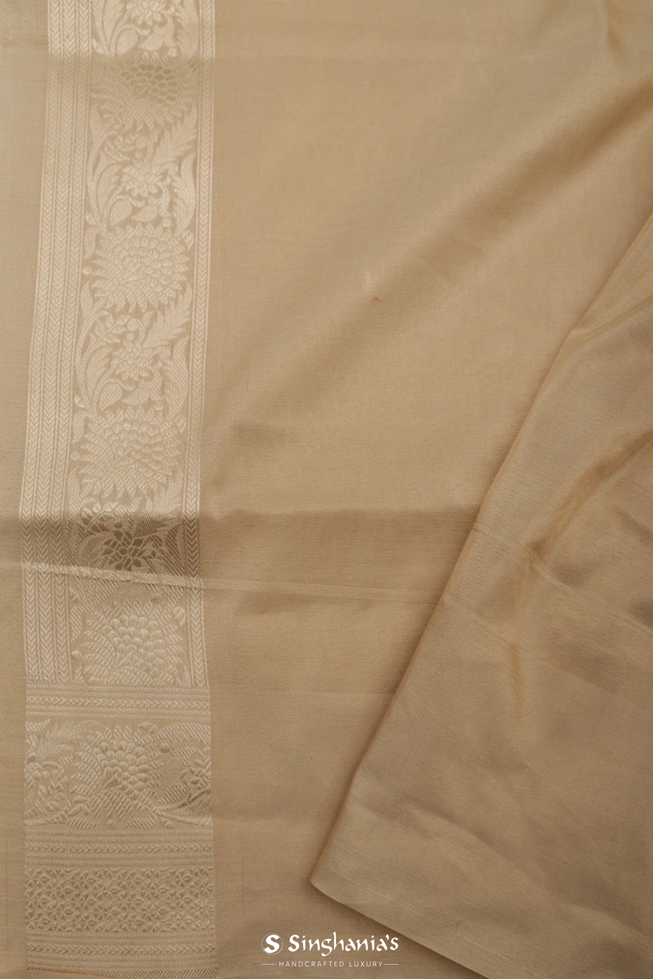 Traditional Gold Banarasi Silk Saree With Floral Jaal Pattern