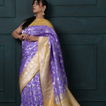 Medium Purple Banarasi Silk Saree With Floral Jaal Pattern