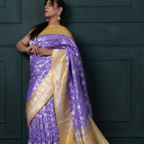 Medium Purple Banarasi Silk Saree With Floral Jaal Pattern