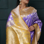 Medium Purple Banarasi Silk Saree With Floral Jaal Pattern