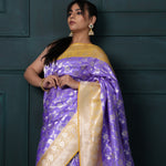Medium Purple Banarasi Silk Saree With Floral Jaal Pattern