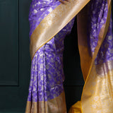 Medium Purple Banarasi Silk Saree With Floral Jaal Pattern