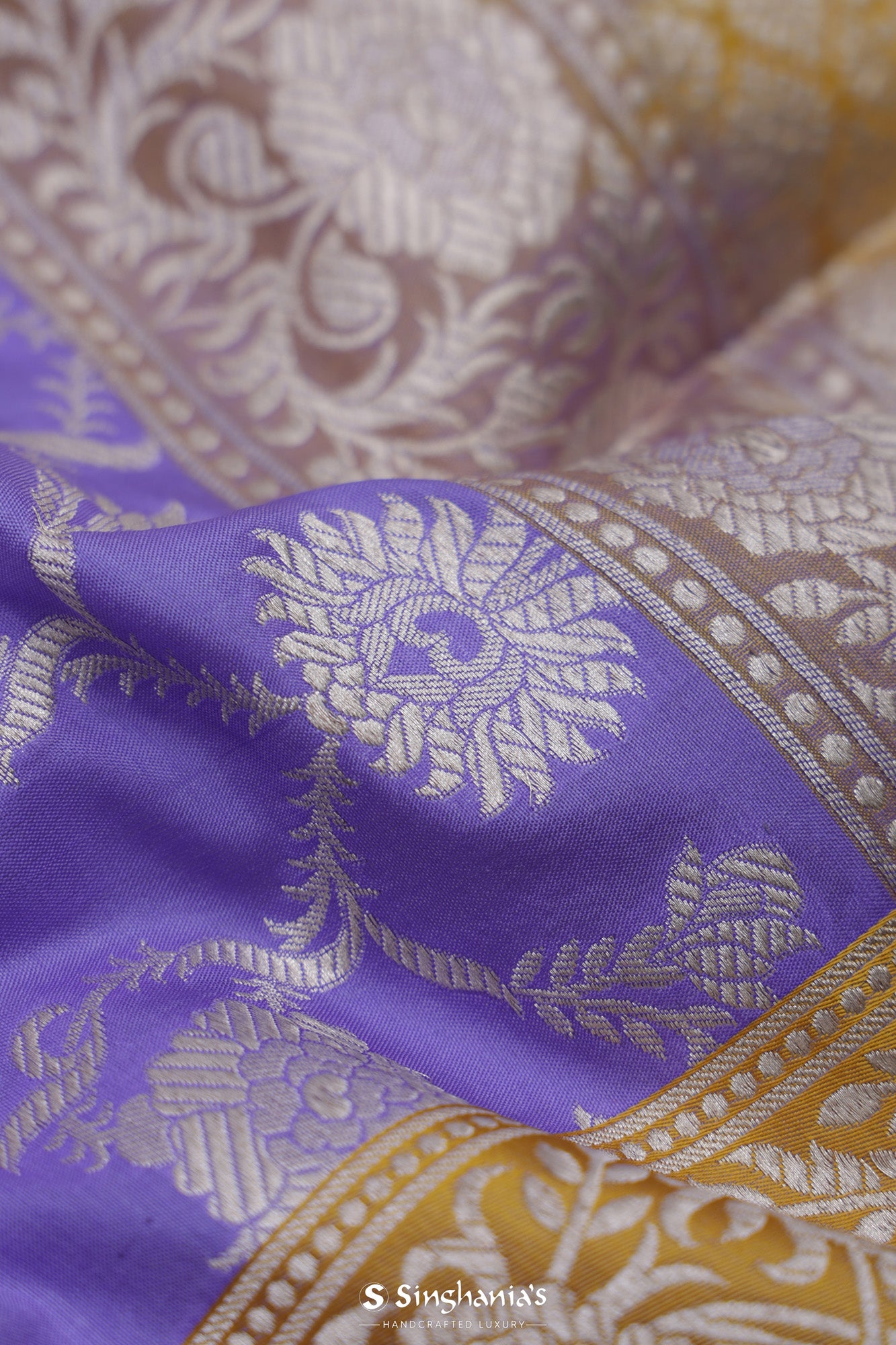 Medium Purple Banarasi Silk Saree With Floral Jaal Pattern