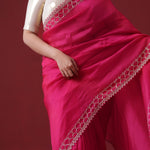 Rubine Red Handcrafted Satin Saree With Floral Butti