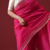 Rubine Red Handcrafted Satin Saree With Floral Butti