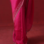 Rubine Red Handcrafted Satin Saree With Floral Butti