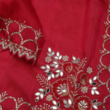 Rubine Red Handcrafted Satin Saree With Floral Butti