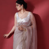 Pale Pink Tissue Organza Saree With Embroidery Border